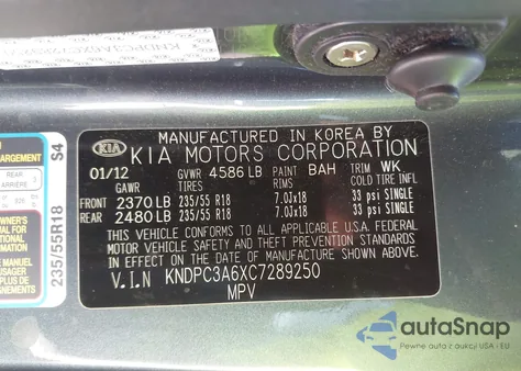 2012 Kia Sportage Sx z USA, uszkodzony, nr VIN KNDPC3A6XC7289250